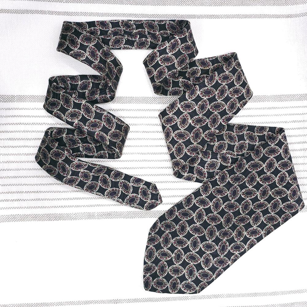 VTG ROBERT TALBOTT Best of Class Silk Tie‎ Black Silver Red Pattern Fathers Day